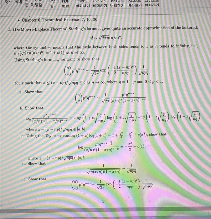 (De MoivreLaplace Theorem) Sterling