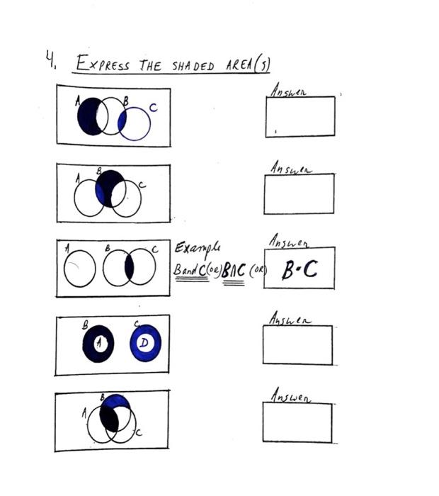 Solved 4. Express THE SHADED AREN (3) Answer 1 Answer Answer | Chegg.com