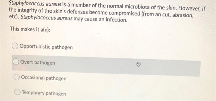 Solved Staphylococcus aureus is a member of the normal | Chegg.com