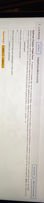 Solved 7. |-/3 Points] DETAILS TANAPCALCBR104.5.019. VY | Chegg.com