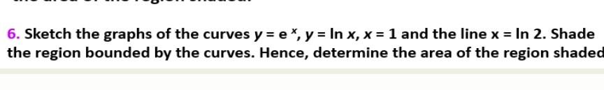 Solved 6. Sketch the graphs of the curves y=ex,y=lnx,x=1 and | Chegg.com