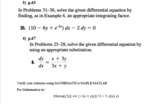 Solved 3) p.63 In Problems 31–36, solve the given | Chegg.com
