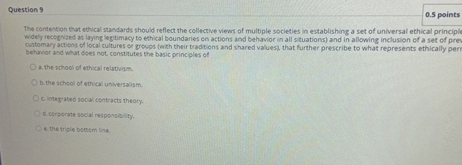 Solved Question 90.5 ﻿pointsThe contention that ethical | Chegg.com