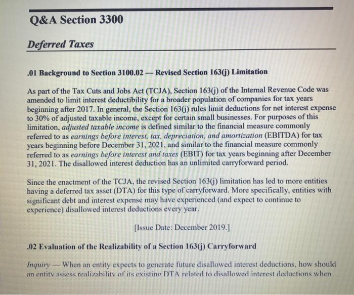 Q&A Section 3300 Deferred Taxes .01 Background to | Chegg.com
