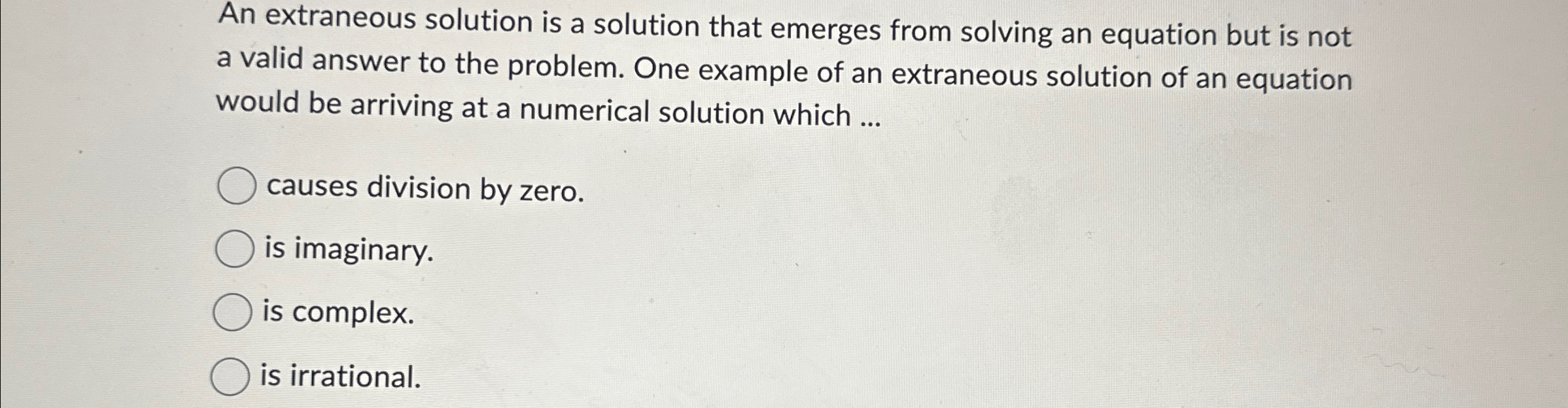 Solved An extraneous solution is a solution that emerges | Chegg.com