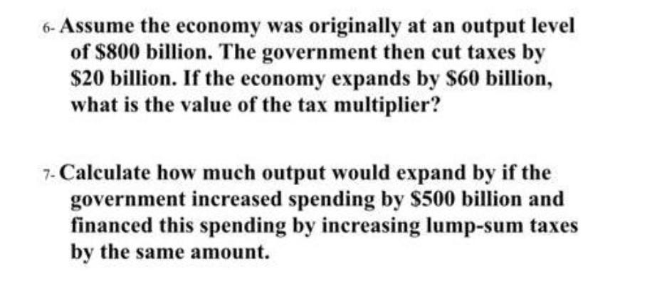 Solved 6-Assume the economy was originally at an output | Chegg.com