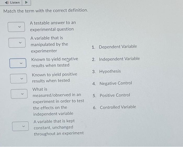 Listen Match the term with the correct definition. D | Chegg.com