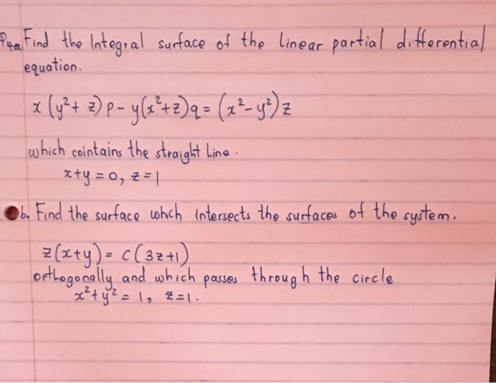 Solved Z 근 Ite Find The Integral Surface Of The Linear Chegg Com