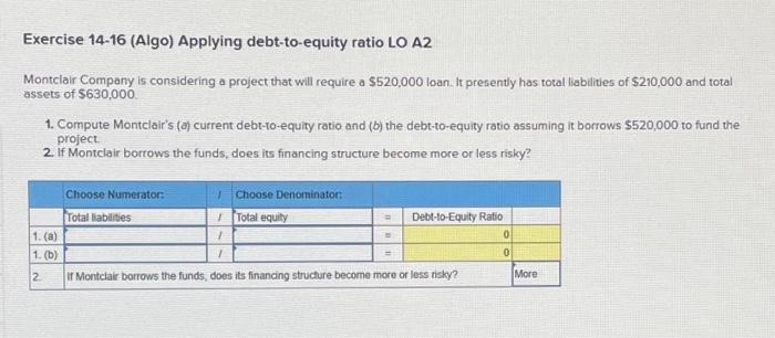 Solved Exercise 14-16 (Algo) Applying Debt-to-equity Ratio | Chegg.com