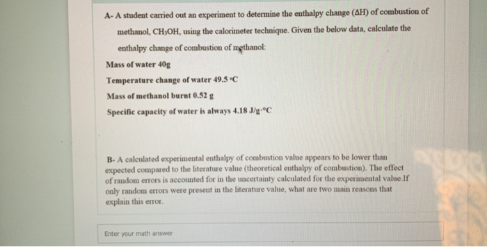 Solved A- A student carried out an experiment to determine | Chegg.com