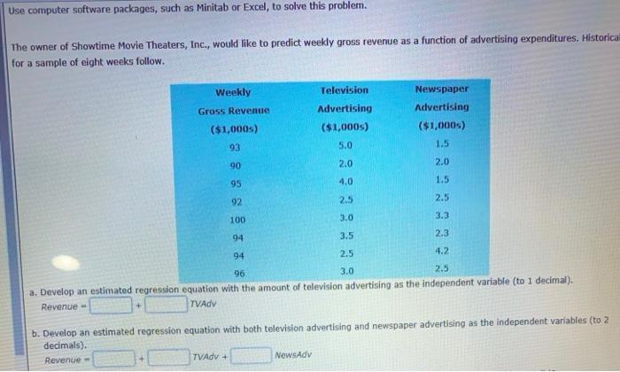 Solved Use computer software packages, such as Minitab or | Chegg.com