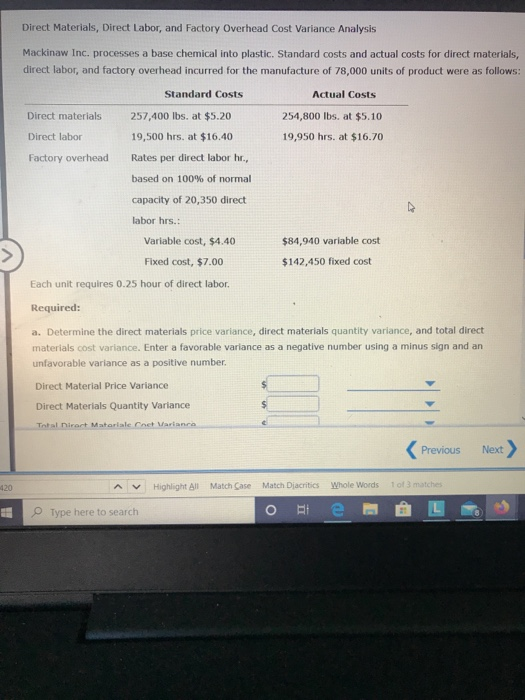 Solved Direct Materials, Direct Labor, and Factory Overhead