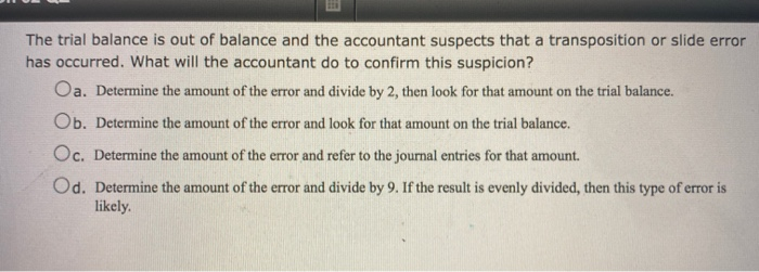 Solved Effect of Errors on Trial Balance The following | Chegg.com