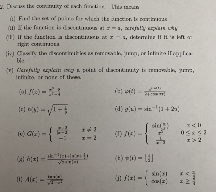 Solved 2. Discuss the continuity of each function. This | Chegg.com