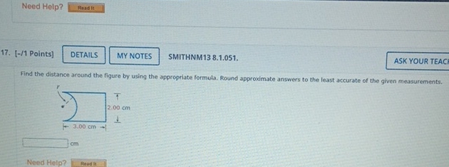 [-/1 ﻿Points]SMITHNM13 8.1.051.20Find the distance | Chegg.com