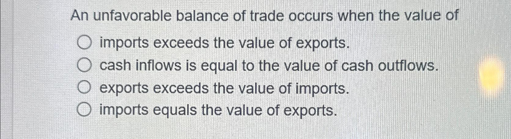 an unfavorable balance of trade occurs when the value of