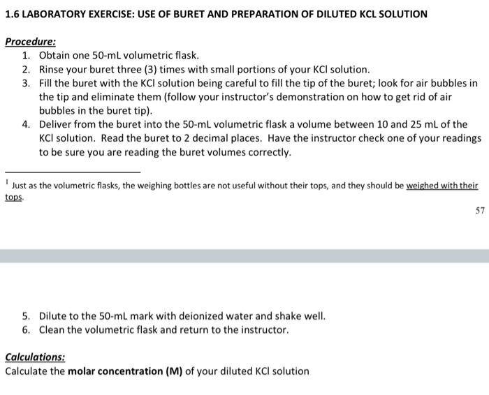 1.6 LABORATORY EXERCISE USE OF BURET AND PREPARATION