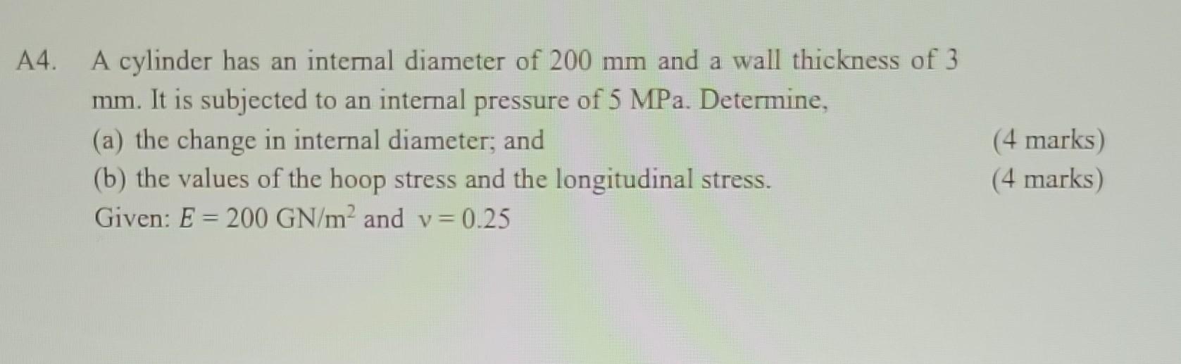 Solved 44. A cylinder has an internal diameter of 200 mm and | Chegg.com