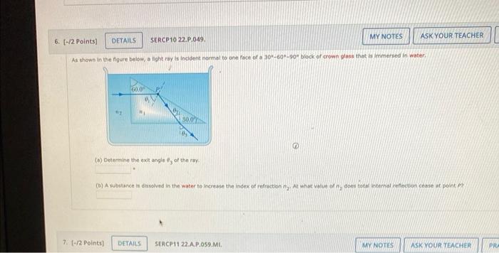 Solved As shown in the figure beiow, a ilght ray is incident | Chegg.com
