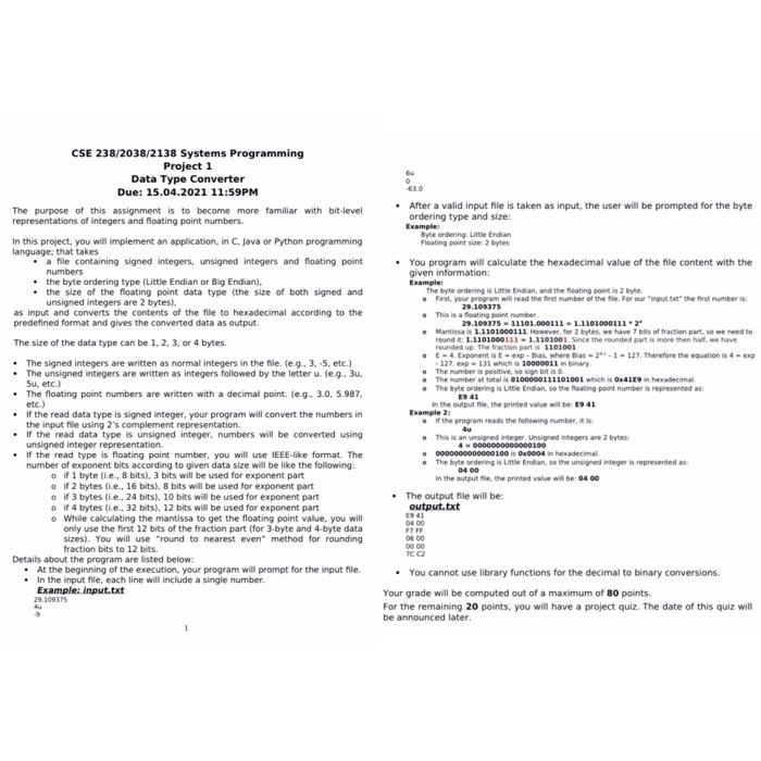 CSE 238/2038/2138 Systems Programming Project 1 Data | Chegg.com