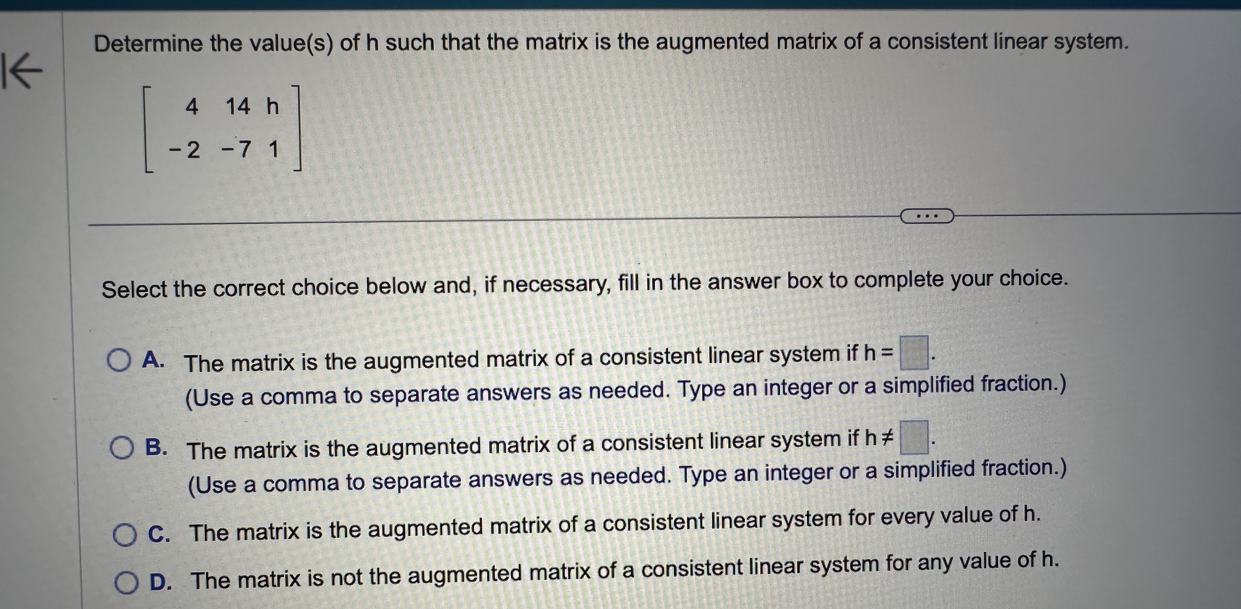 Solved Determine the value(s) ﻿of h ﻿such that the matrix is | Chegg.com