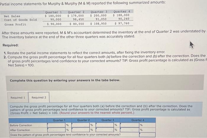 Solved Partial income statements for Murphy \& Murphy ( M \& | Chegg.com