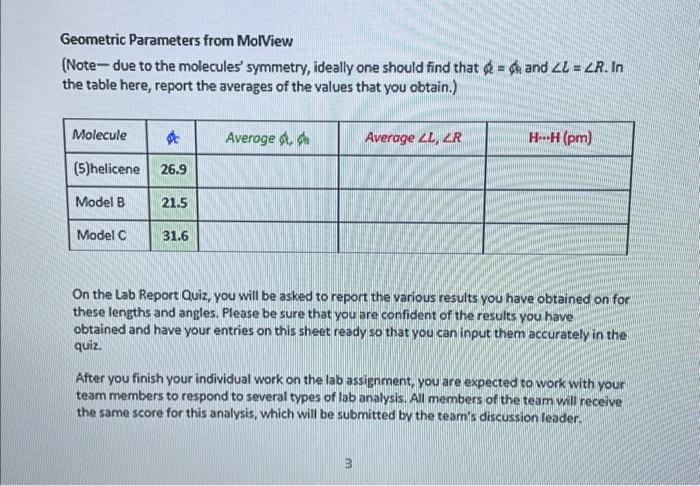 Geometric Parameters From MolView (Note- Due To The | Chegg.com