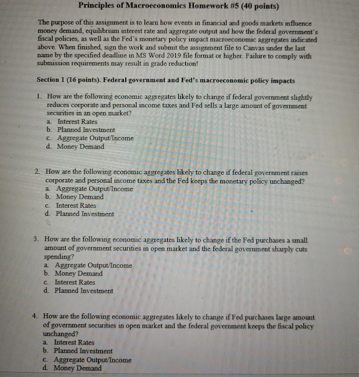 Solved Principles of Macroeconomics Homework #5 (40 points) | Chegg.com