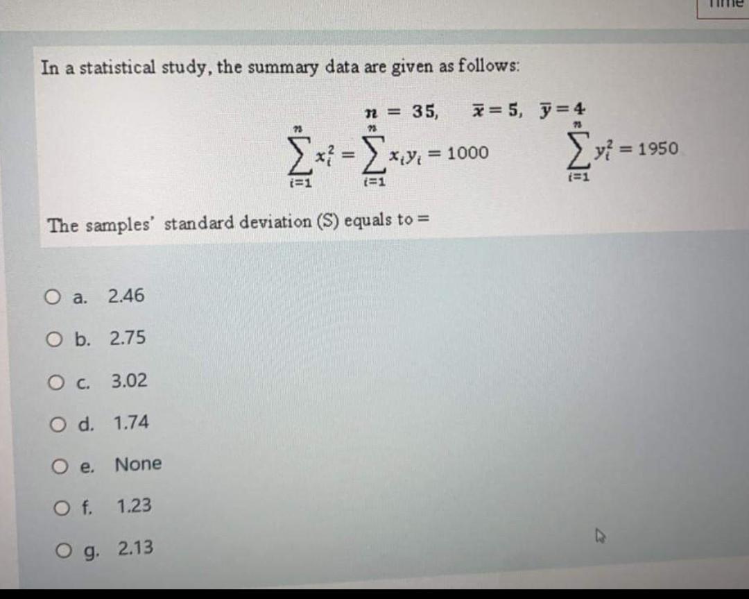 Solved In A Statistical Study, The Summary Data Are Given As | Chegg.com