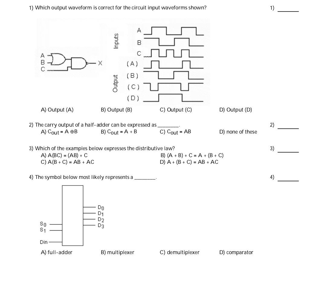 Solved 1) Which Output Waveform Is Correct For The Circuit | Chegg.com