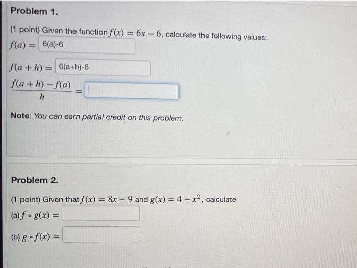 Solved Problem 1. (1 point) Given the function f(x) = 6x - | Chegg.com