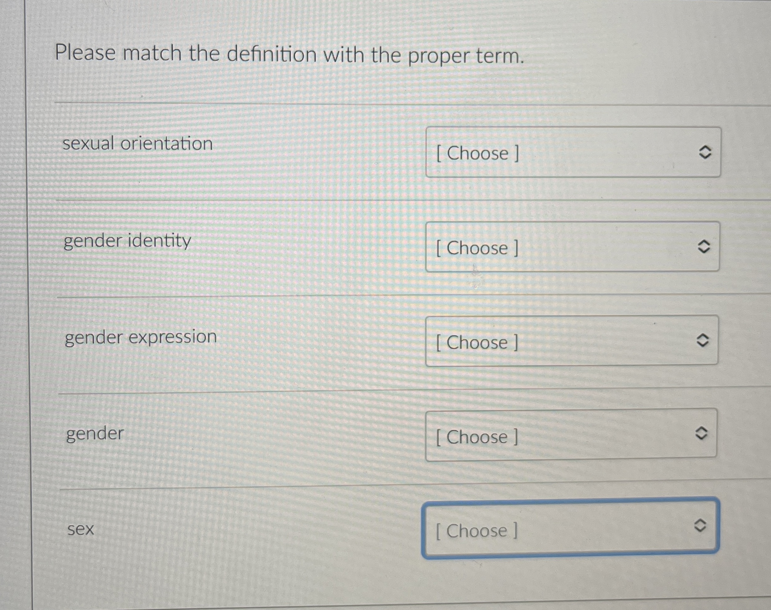 [Solved] Please match the definition with the proper term.