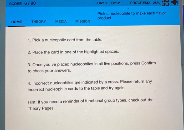 SCORE: 6/90 DAY 1 08:12 PROGRESS: 28% KE Pick a | Chegg.com