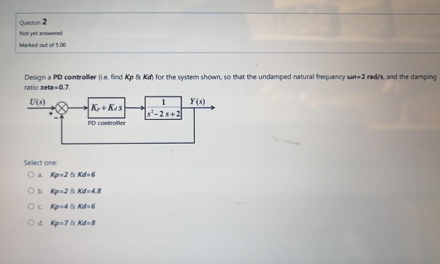 Solved Design a PD controller (i.e. find Kp \& K d) for the | Chegg.com