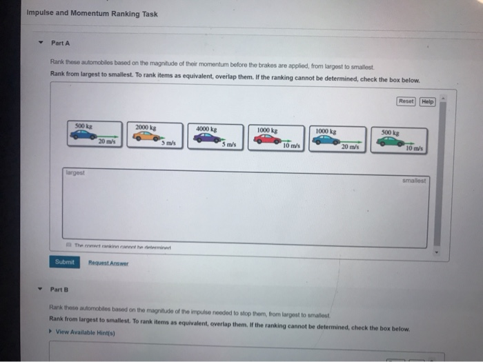 Solved Impulse and Momentum Ranking Task Part A Rank these | Chegg.com