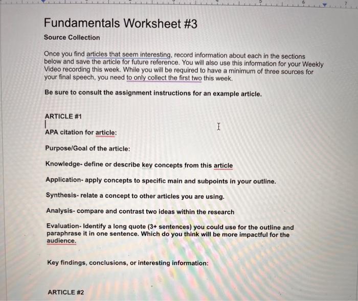 Find an Article: Worksheet