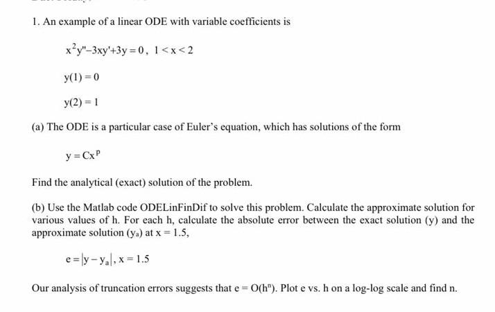 Solved 1. An example of a linear ODE with variable | Chegg.com