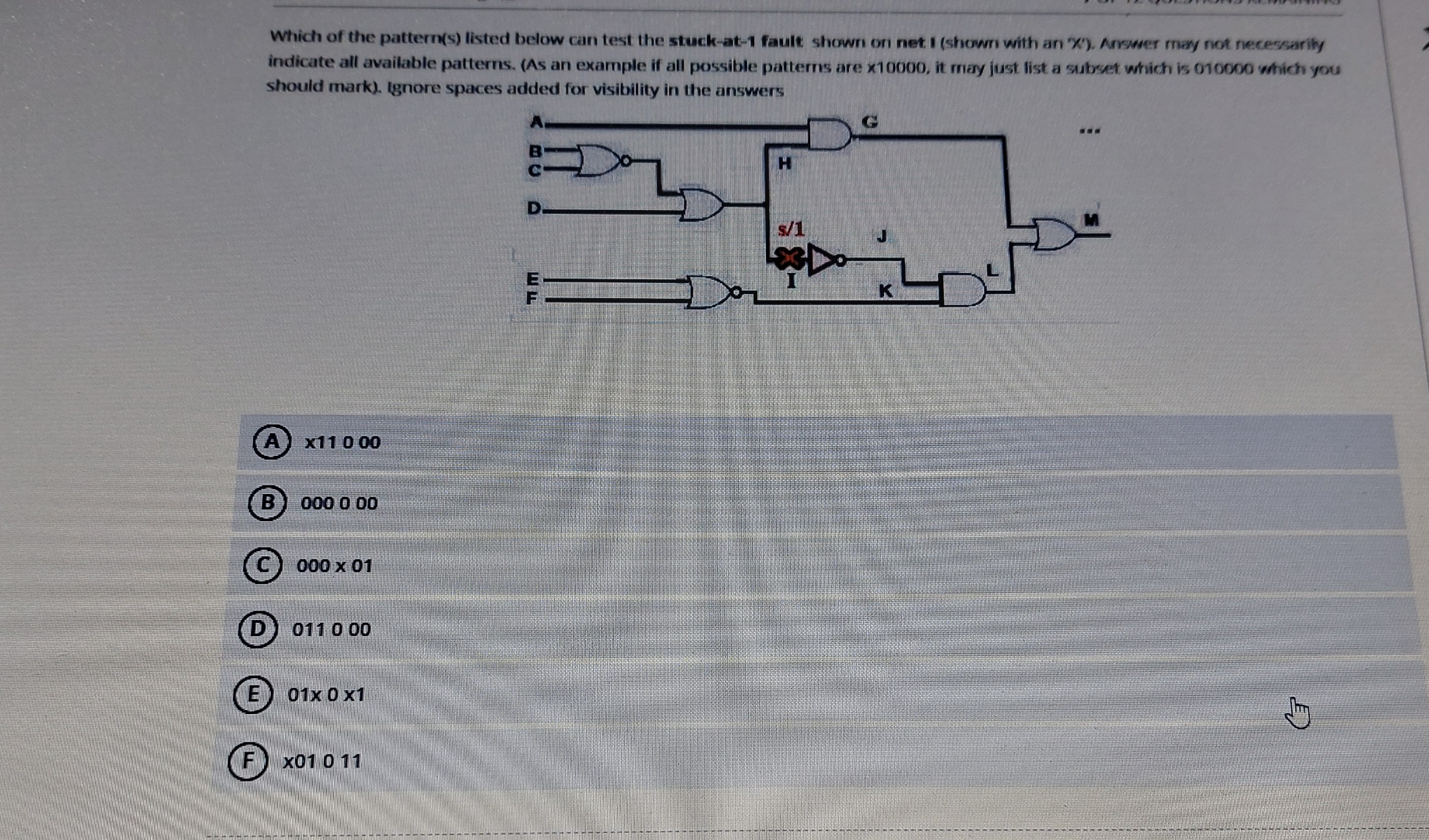 Solved Which of the pattern(s) ﻿listed below can test the | Chegg.com