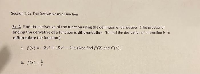 Solved Ex. 4 Find the derivative of the function using the | Chegg.com