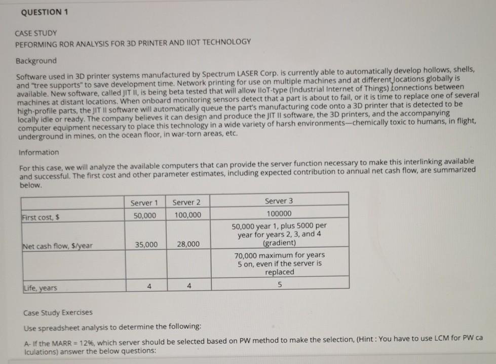 Solved QUESTION 1 CASE STUDY PEFORMING ROR ANALYSIS FOR 3D | Chegg.com