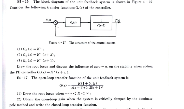Solved E4-16 The block diagram of the unit feedback system | Chegg.com