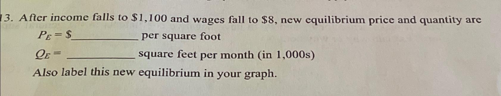 Solved After income falls to $1,100 ﻿and wages fall to $8, | Chegg.com