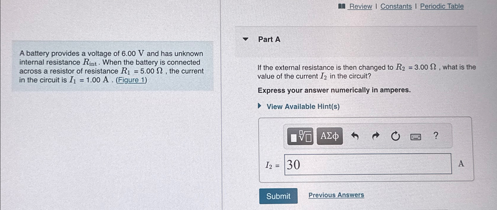 Solved Review I Constants I Periodic TableA battery provides | Chegg.com