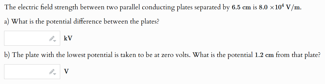 Solved The electric field strength between two parallel | Chegg.com