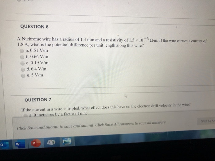 Solved QUESTION 6 A Nichrome wire has a radius of 1.3 mm and | Chegg.com