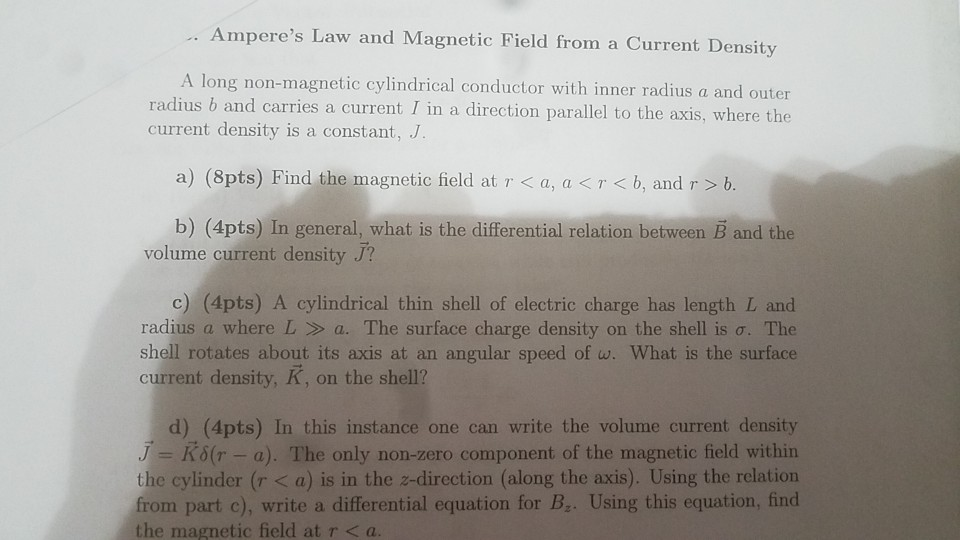 Solved . Ampere's Law and Magnetic Field from a Current | Chegg.com