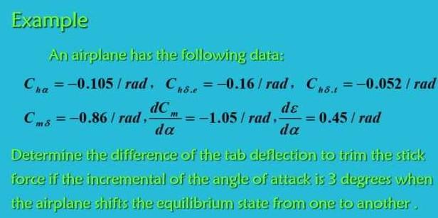 Solved Example An airplane has the following data: | Chegg.com