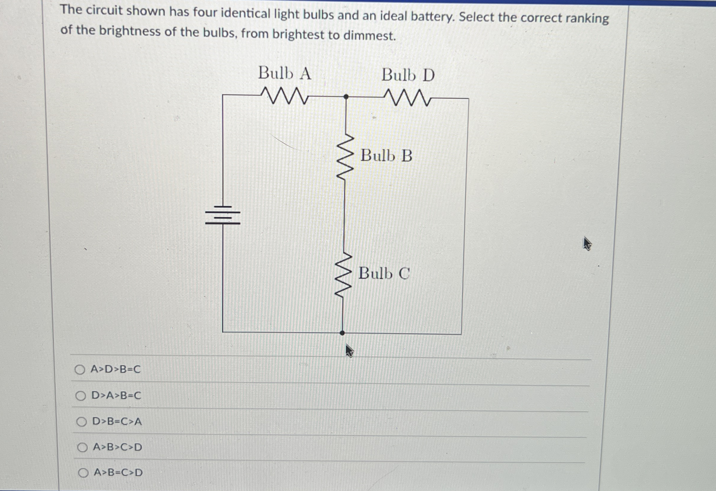 Solved The circuit shown has four identical light bulbs and | Chegg.com