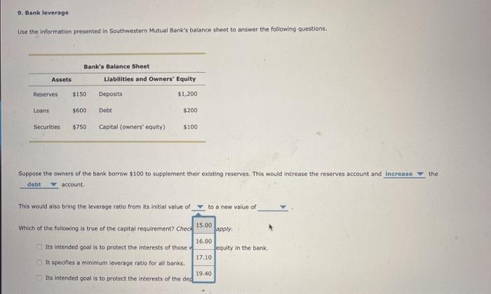 Solved 9 Bank Leverage Use The Information Presented In