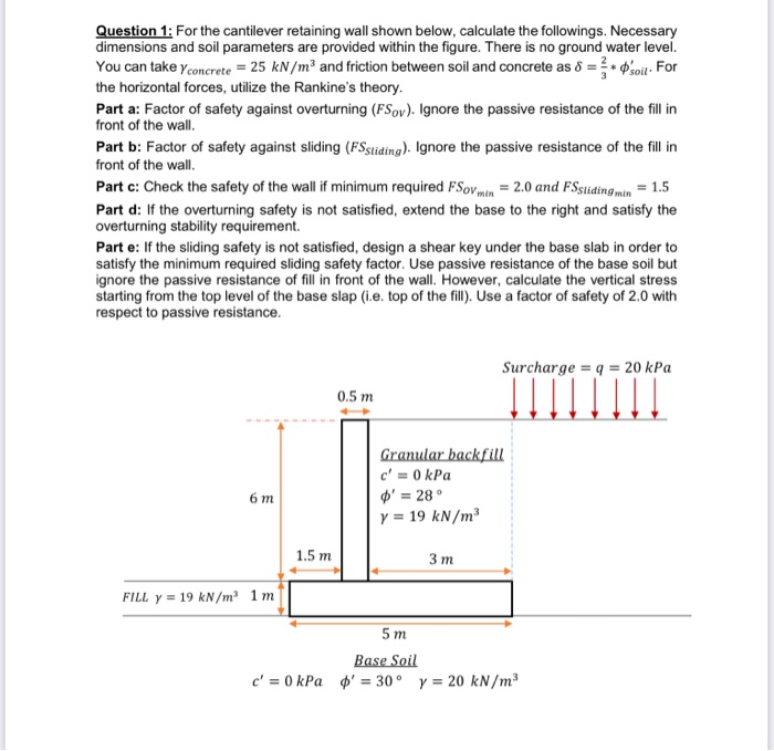 Solved Question 1: For the cantilever retaining wall shown | Chegg.com